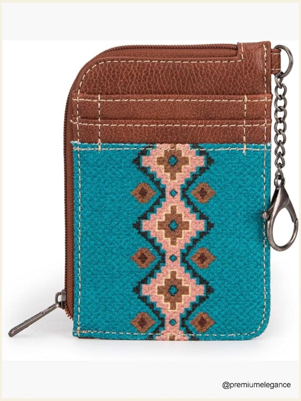 Slim Compact Keychain Card Wallet with Zipper Pocket, Boho Western